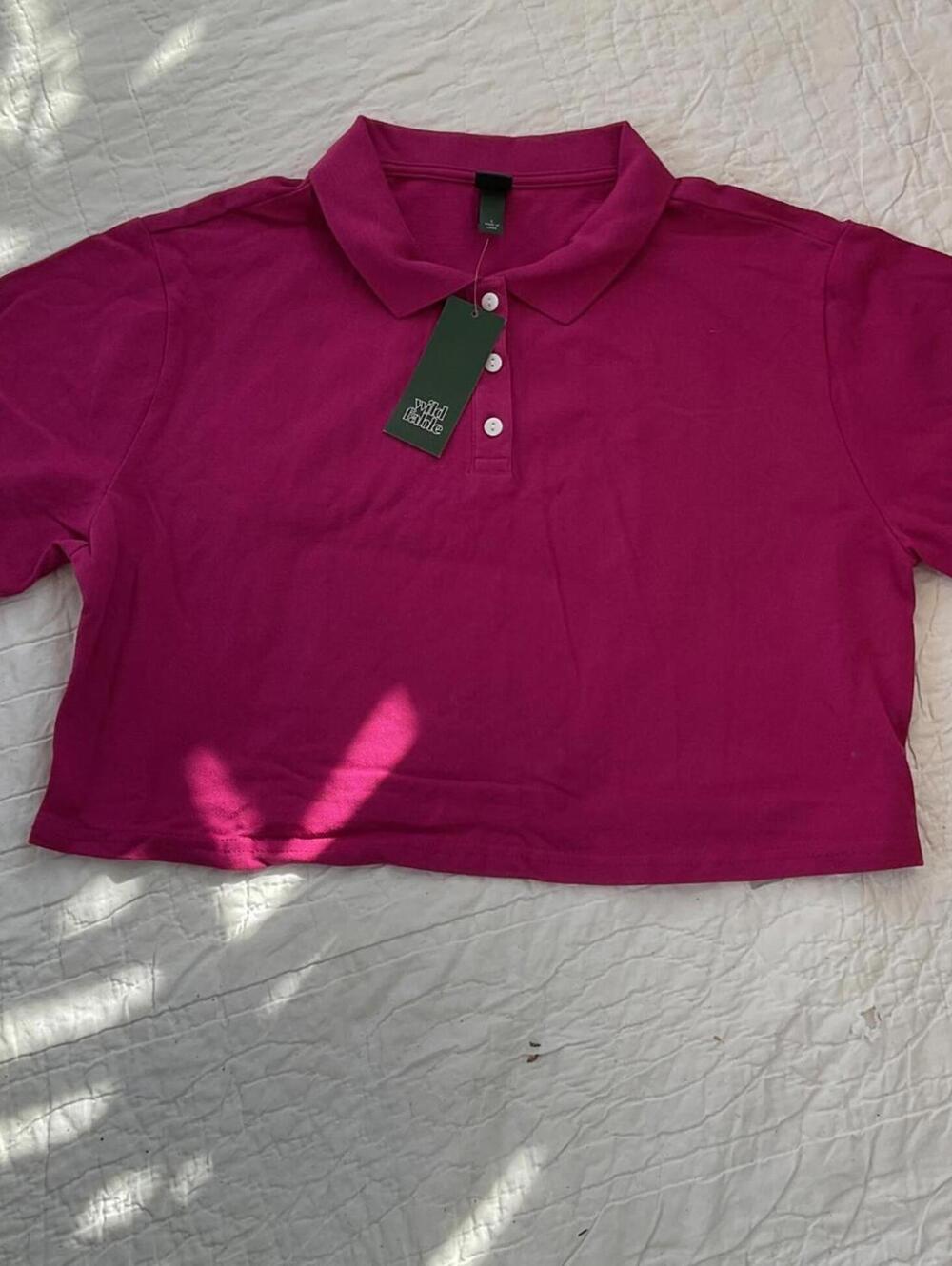 NWT Wild Fable Women's Magenta Cropped Polo Shirt Size Large